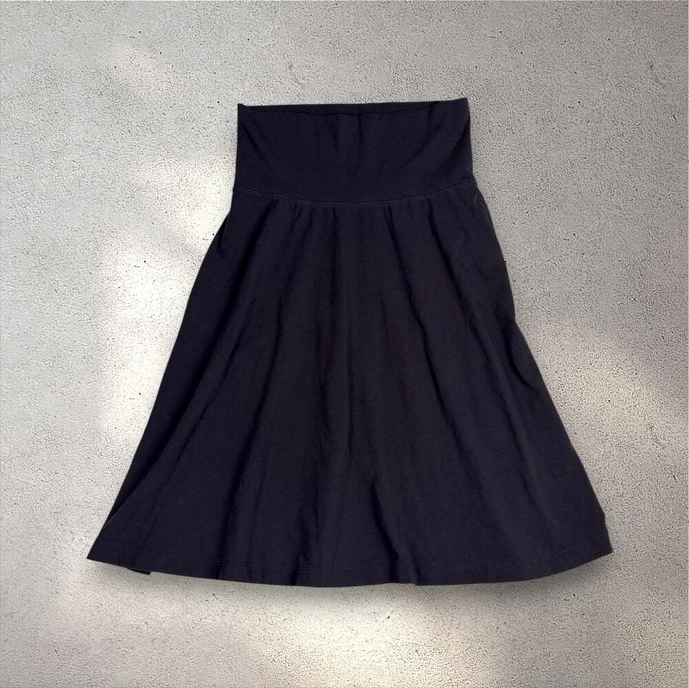 Lands' End A-Line Flare Midi Skirt Women's M Navy Stretch Modest Preppy Office